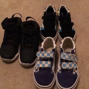 White blue vans,black multi color vans,Jordan’s